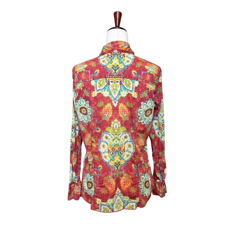 Sundance Cino Floral Red Teal Boho Button Down Top Size S #2076 - Picture 5 of 8